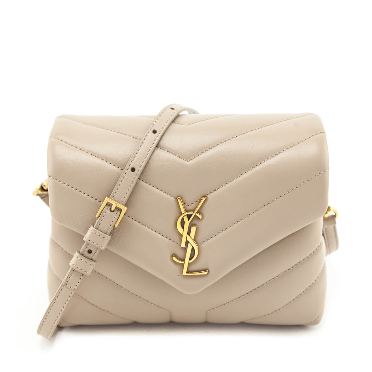 Saint Laurent Dark Beige Calfskin Y Quilted Monogram Toy Loulou Crossbody Bag - Love that Bag etc - Preowned Authentic Designer Handbags Preloved Fashions