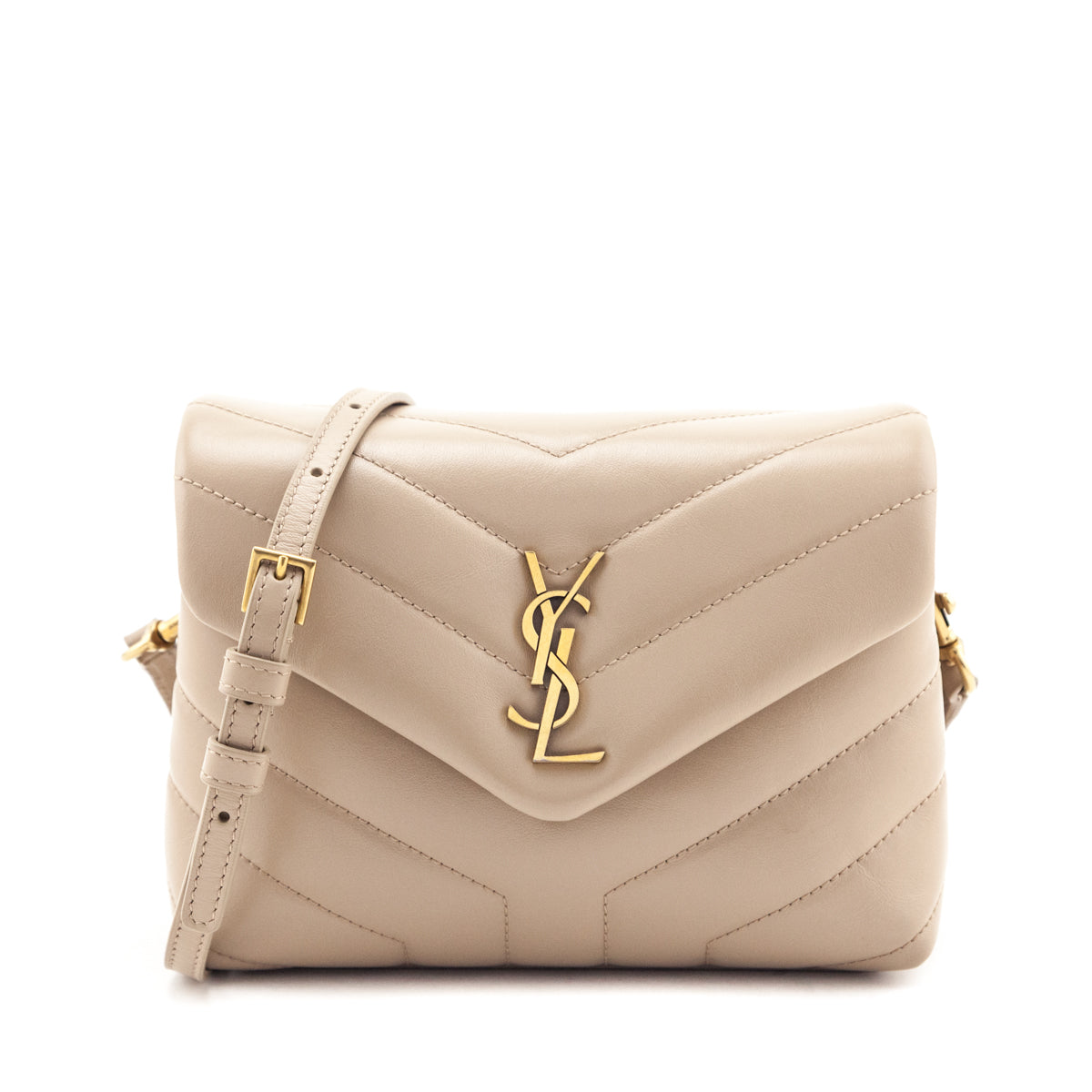 Saint Laurent Dark Beige Calfskin Y Quilted Monogram Toy Loulou Crossbody Bag - Love that Bag etc - Preowned Authentic Designer Handbags Preloved Fashions