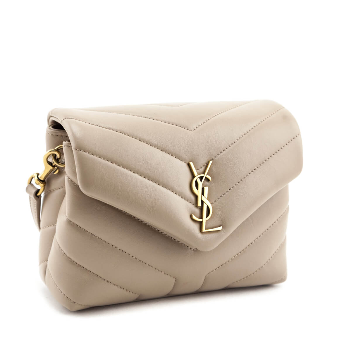 Saint Laurent Dark Beige Calfskin Y Quilted Monogram Toy Loulou Crossbody Bag - Love that Bag etc - Preowned Authentic Designer Handbags Preloved Fashions