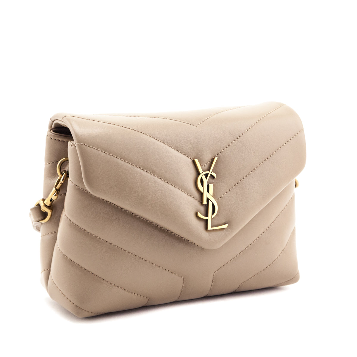 Saint Laurent Dark Beige Calfskin Y Quilted Monogram Toy Loulou Crossbody Bag - Love that Bag etc - Preowned Authentic Designer Handbags Preloved Fashions