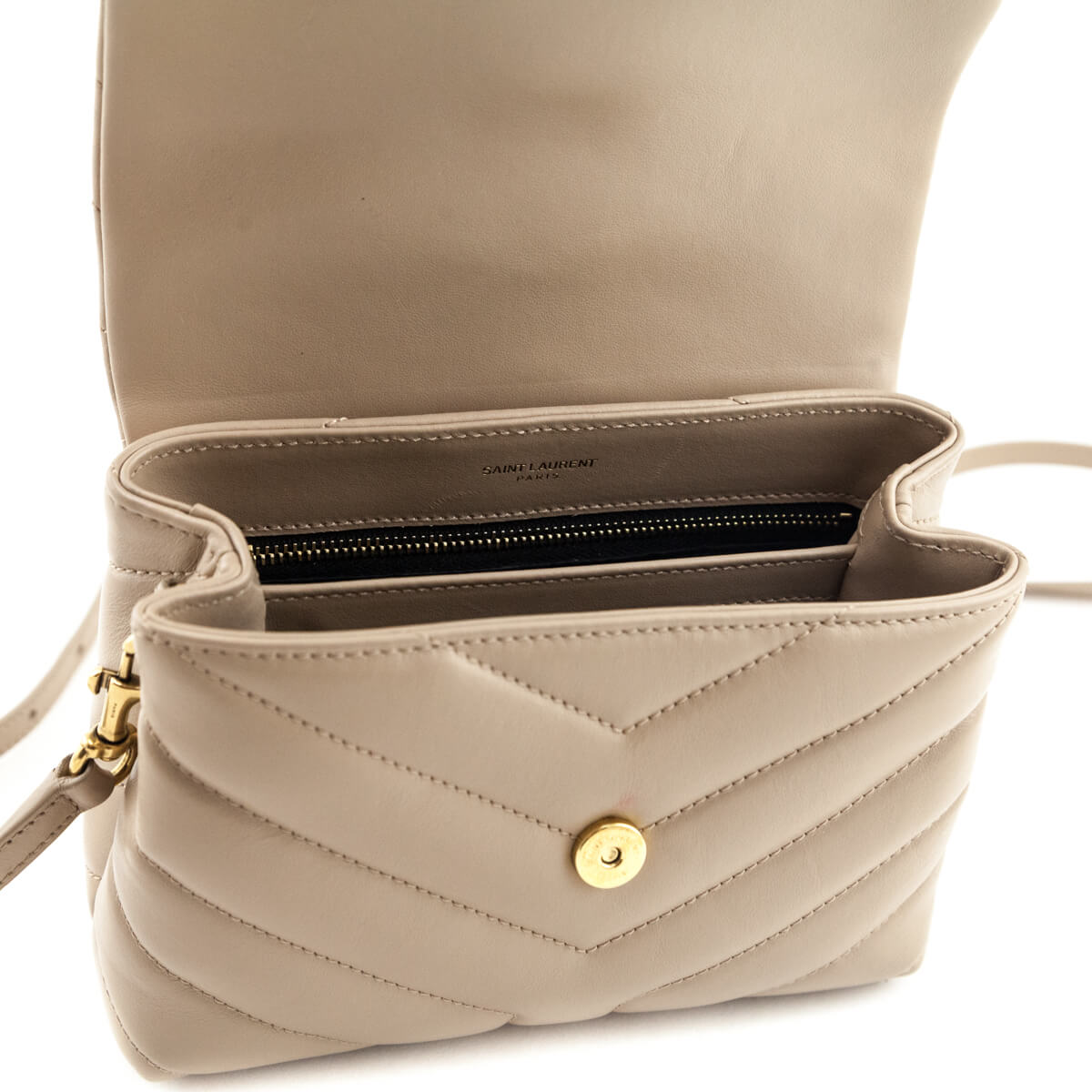 Saint Laurent Dark Beige Calfskin Y Quilted Monogram Toy Loulou Crossbody Bag - Love that Bag etc - Preowned Authentic Designer Handbags Preloved Fashions