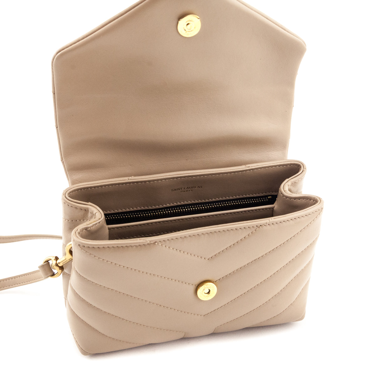 Saint Laurent Dark Beige Calfskin Y Quilted Monogram Toy Loulou Crossbody Bag - Love that Bag etc - Preowned Authentic Designer Handbags Preloved Fashions