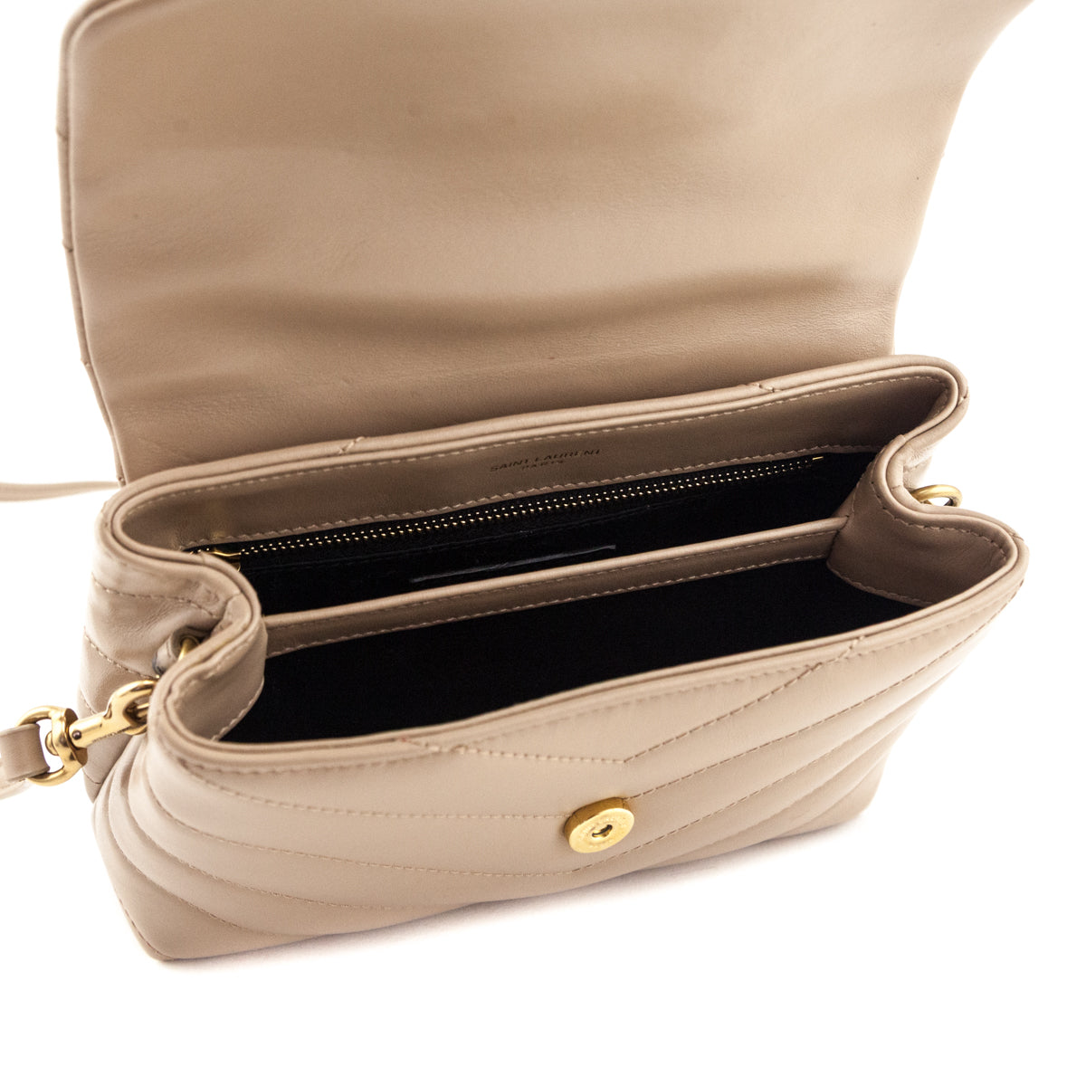 Saint Laurent Dark Beige Calfskin Y Quilted Monogram Toy Loulou Crossbody Bag - Love that Bag etc - Preowned Authentic Designer Handbags Preloved Fashions