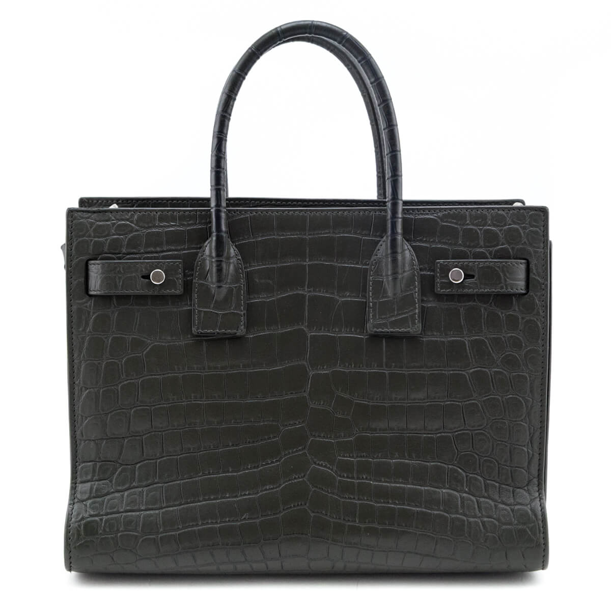 Saint Laurent Dark Green Calfskin Crocodile Embossed Small Sac de Jour - Love that Bag etc - Preowned Authentic Designer Handbags Preloved Fashions