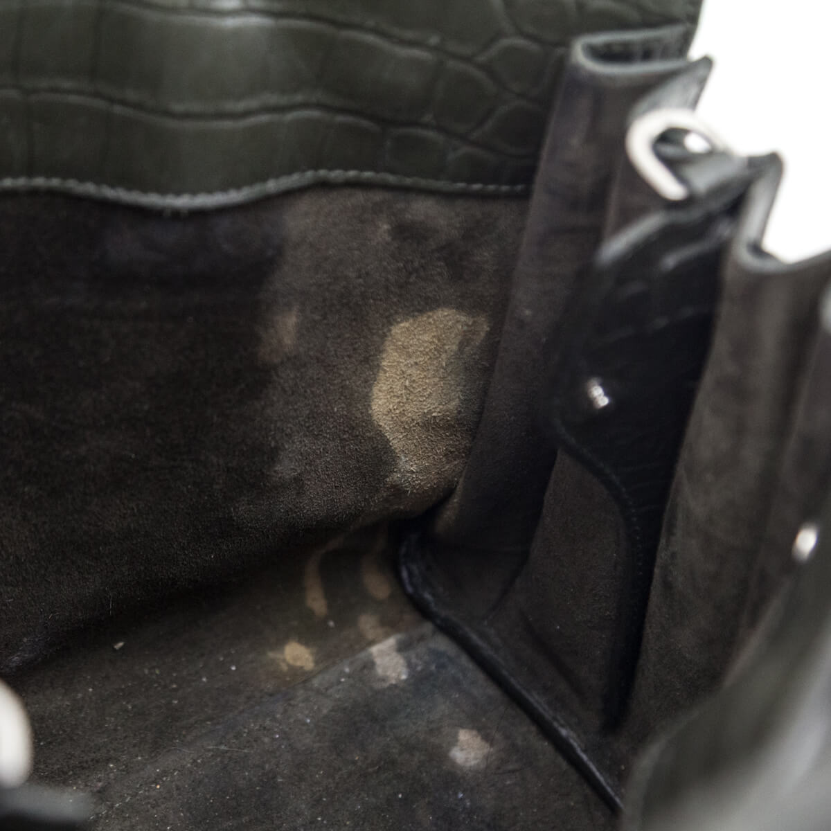 Saint Laurent Dark Green Calfskin Crocodile Embossed Small Sac de Jour - Love that Bag etc - Preowned Authentic Designer Handbags Preloved Fashions