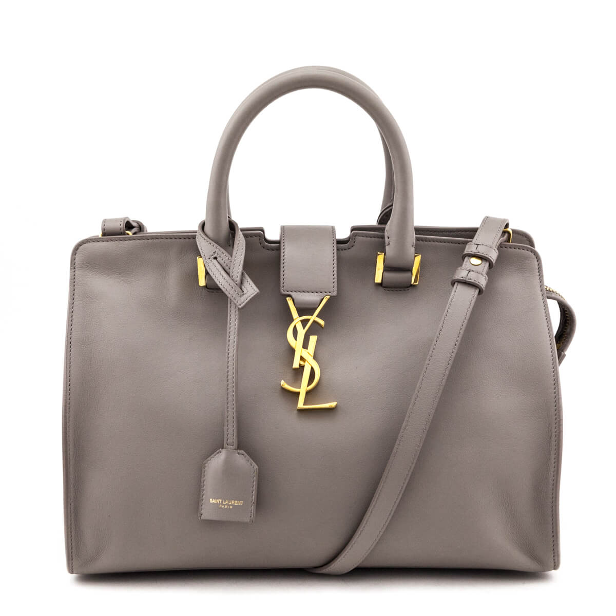 Saint Laurent Gray Calfskin Small Monogram Cabas Bag - Love that Bag etc - Preowned Authentic Designer Handbags Preloved Fashions