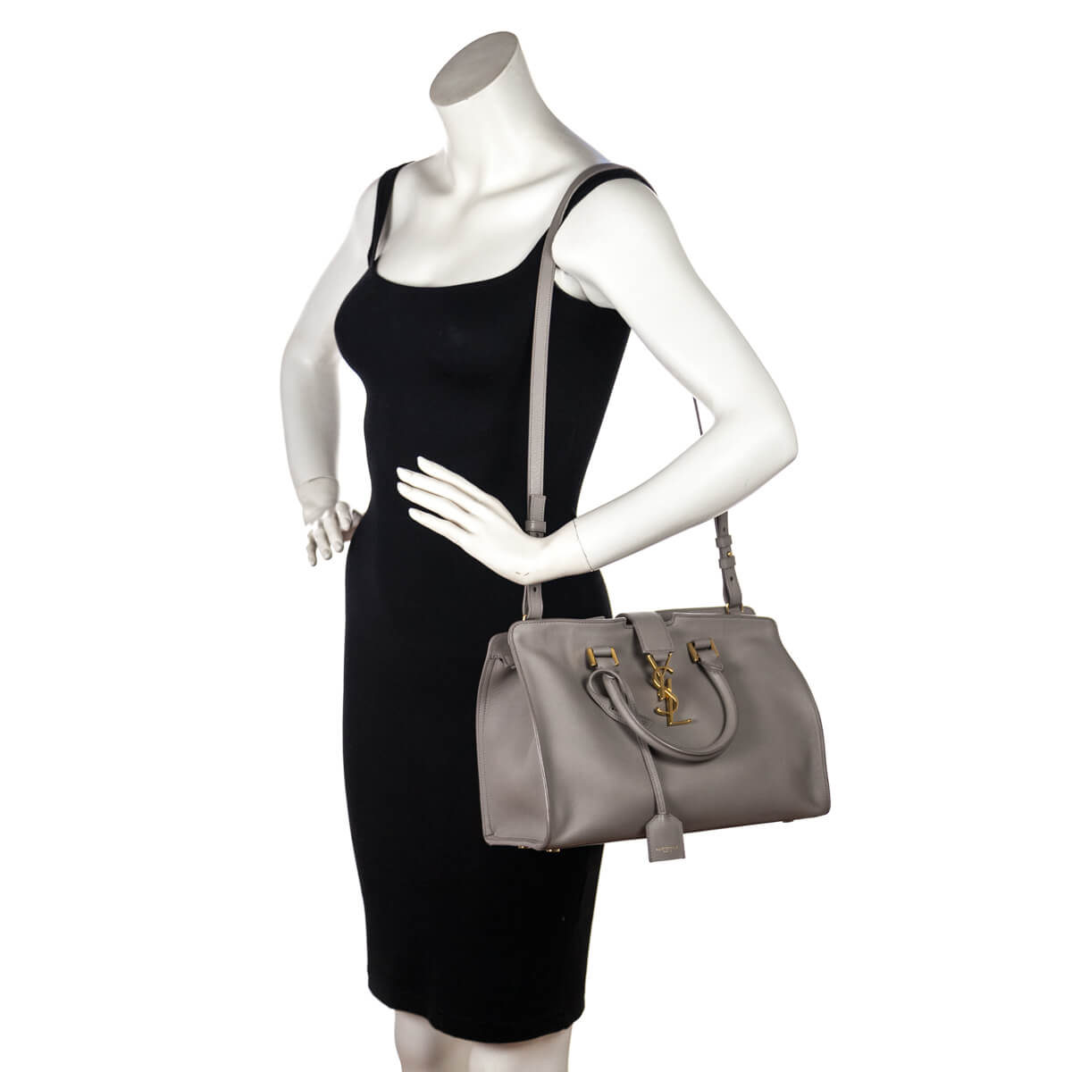 Saint Laurent Gray Calfskin Small Monogram Cabas Bag - Love that Bag etc - Preowned Authentic Designer Handbags Preloved Fashions