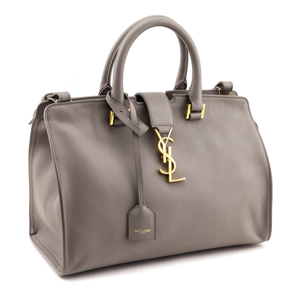 Saint Laurent Gray Calfskin Small Monogram Cabas Bag - Love that Bag etc - Preowned Authentic Designer Handbags Preloved Fashions