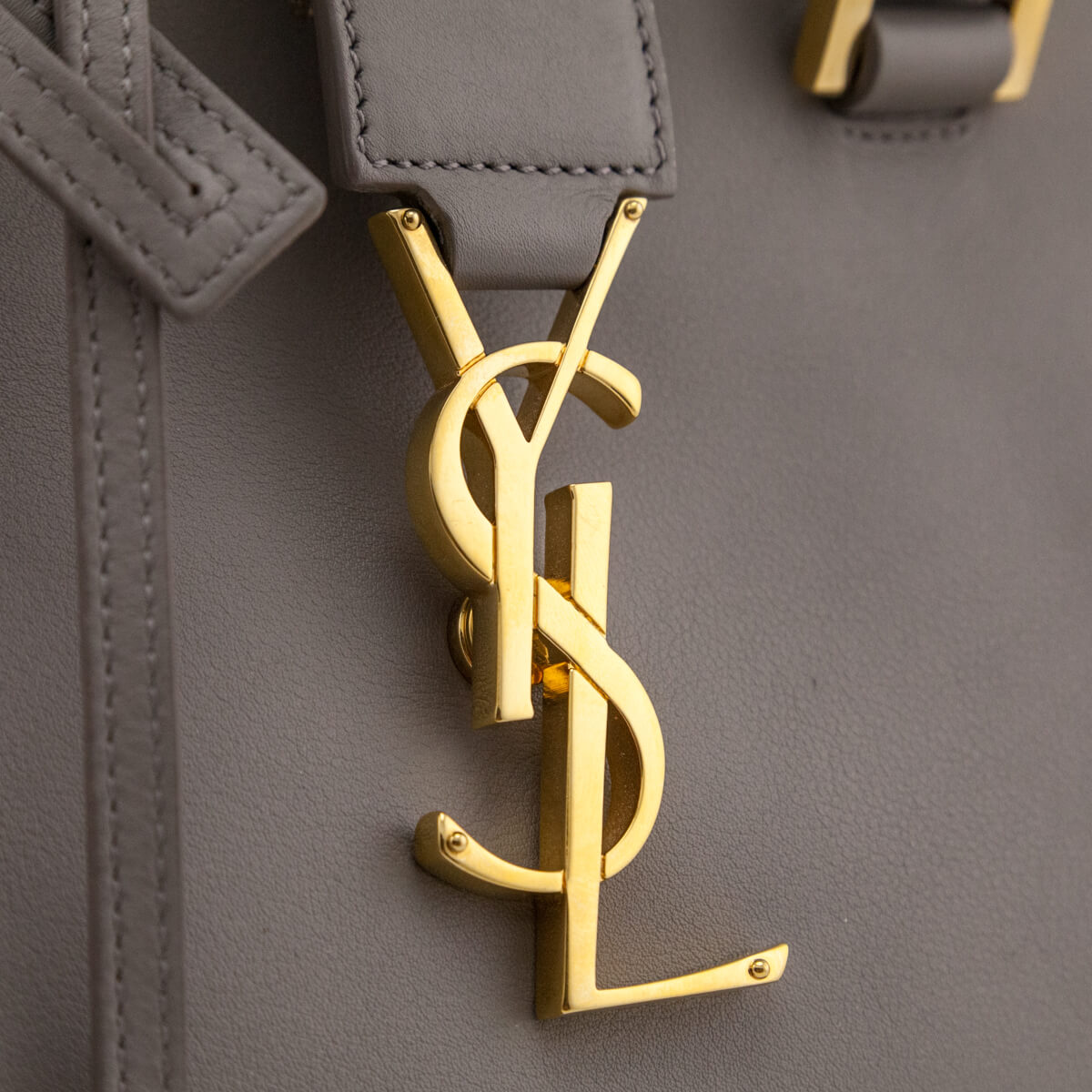 Saint Laurent Gray Calfskin Small Monogram Cabas Bag - Love that Bag etc - Preowned Authentic Designer Handbags Preloved Fashions