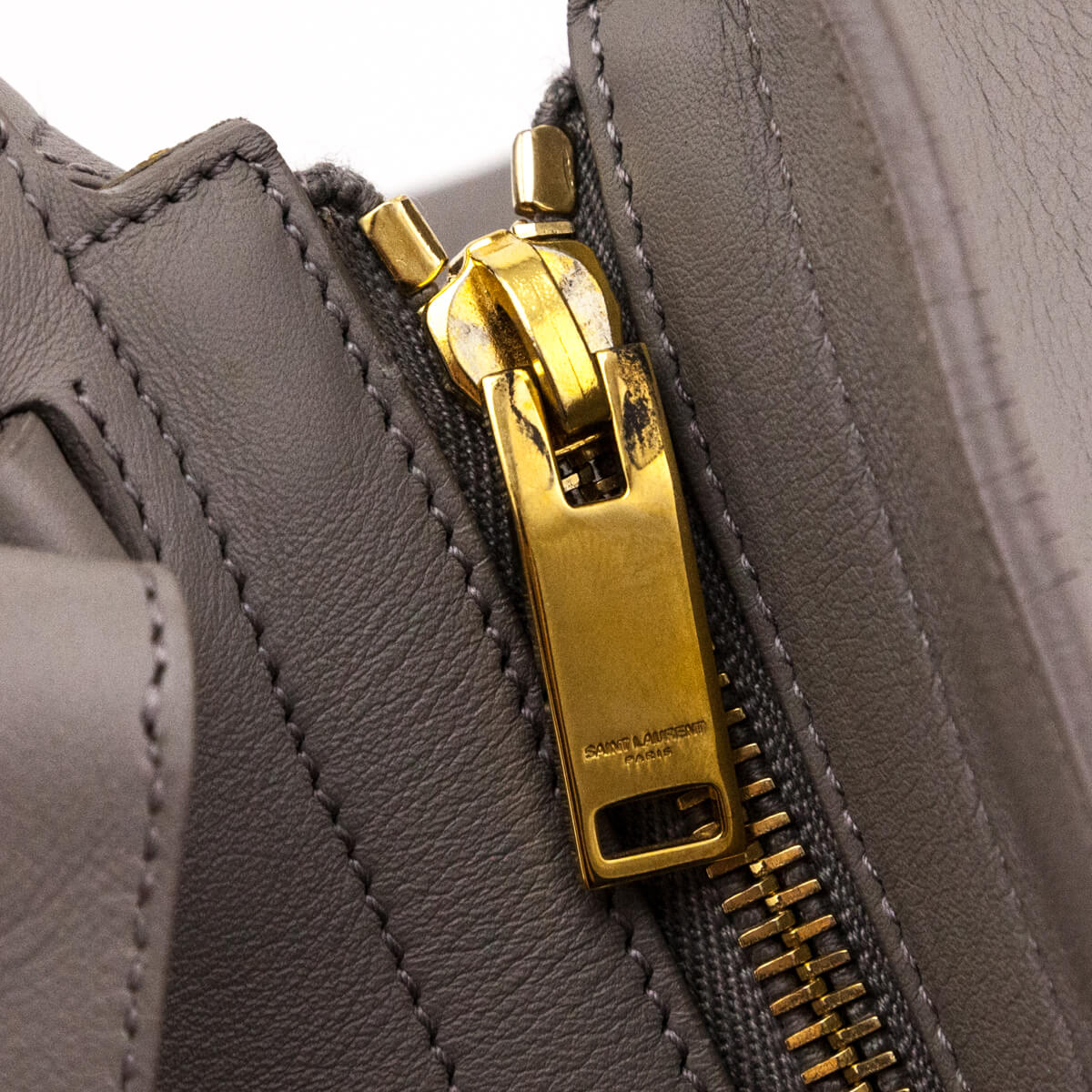Saint Laurent Gray Calfskin Small Monogram Cabas Bag - Love that Bag etc - Preowned Authentic Designer Handbags Preloved Fashions