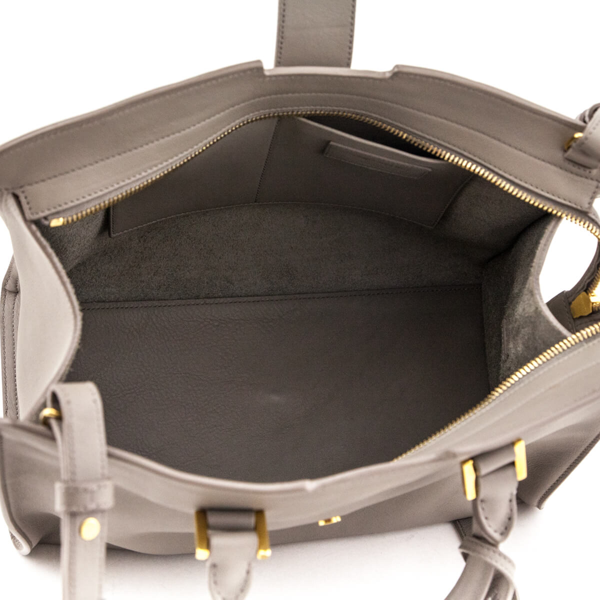 Saint Laurent Gray Calfskin Small Monogram Cabas Bag - Love that Bag etc - Preowned Authentic Designer Handbags Preloved Fashions