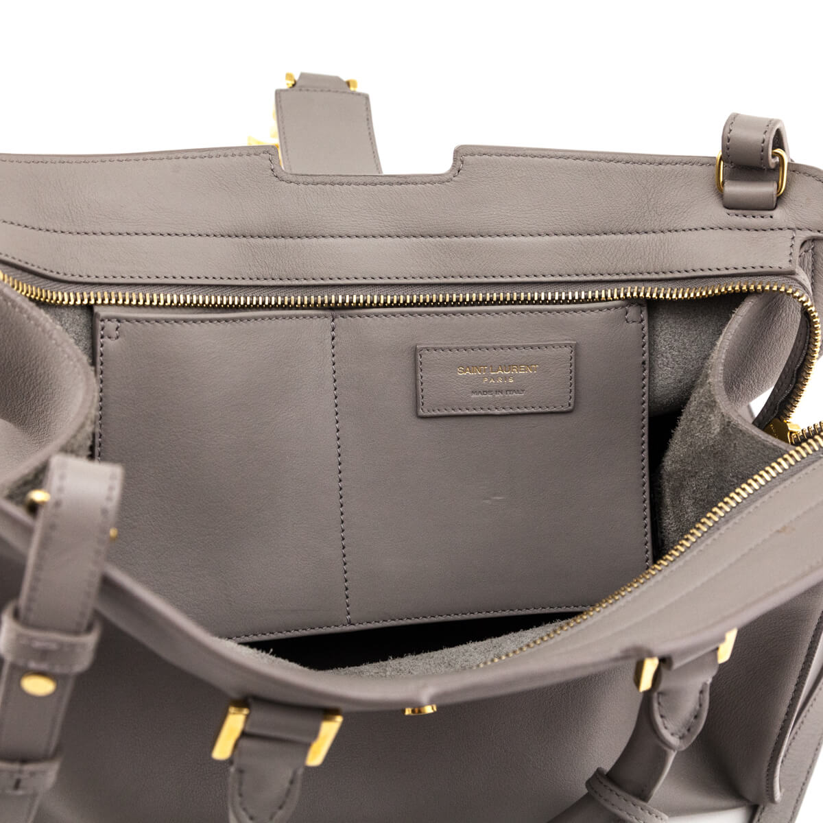 Saint Laurent Gray Calfskin Small Monogram Cabas Bag - Love that Bag etc - Preowned Authentic Designer Handbags Preloved Fashions