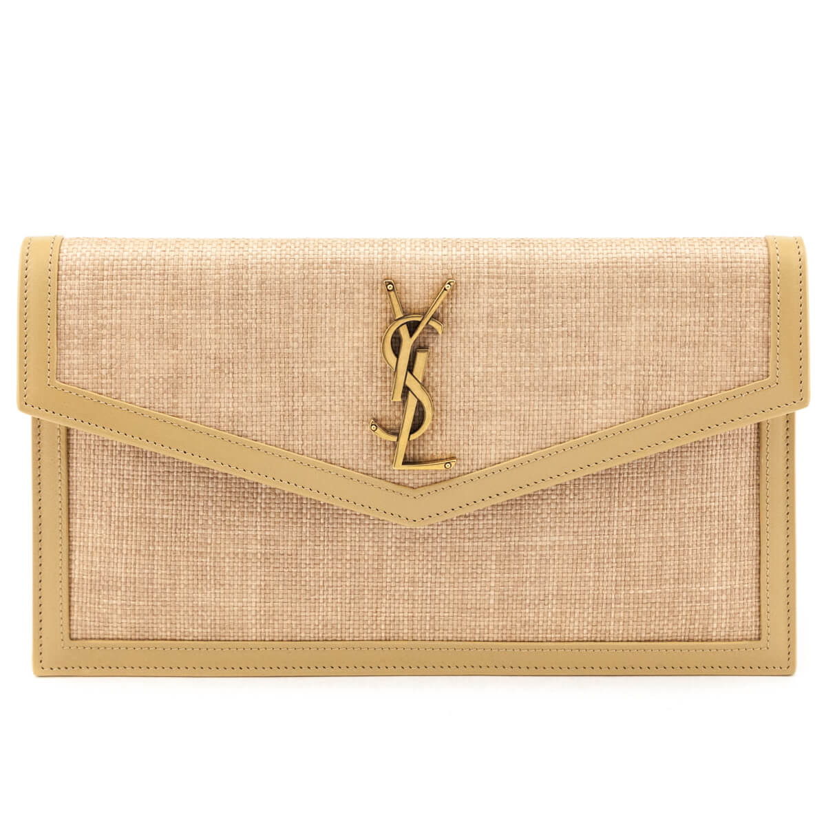 Saint Laurent Natural Hay Blush Raffia Uptown Pouch - Love that Bag etc - Preowned Authentic Designer Handbags Preloved Fashions