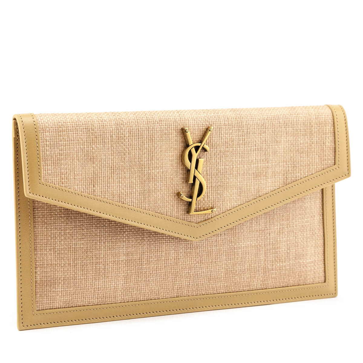 Saint Laurent Natural Hay Blush Raffia Uptown Pouch - Love that Bag etc - Preowned Authentic Designer Handbags Preloved Fashions
