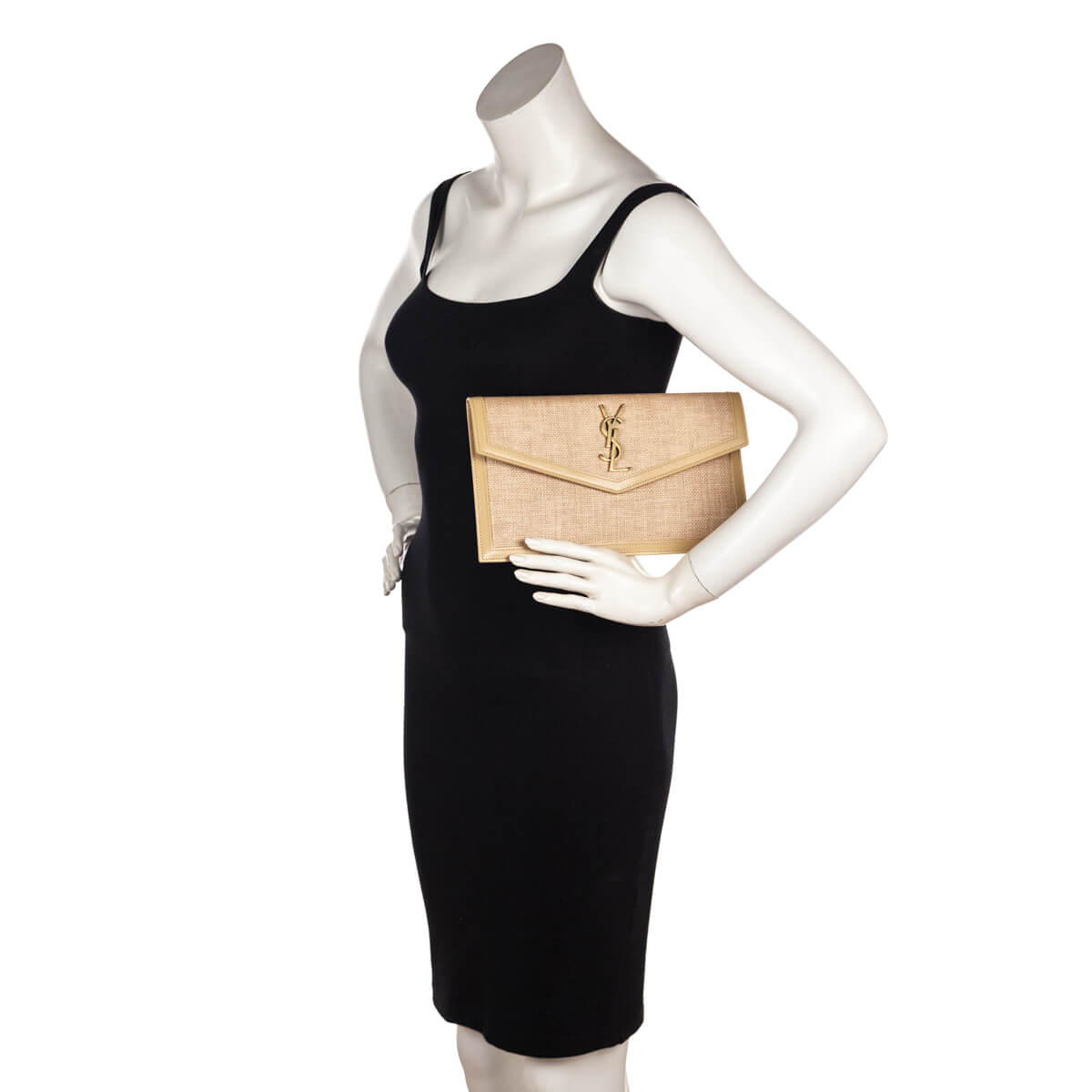 Saint Laurent Natural Hay Blush Raffia Uptown Pouch - Love that Bag etc - Preowned Authentic Designer Handbags Preloved Fashions