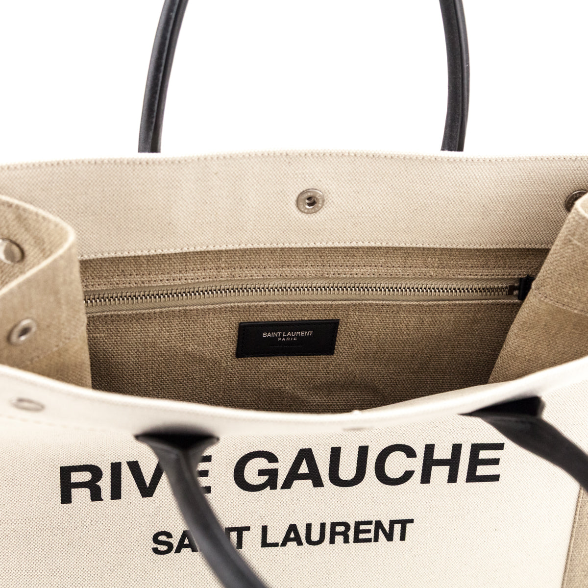 Saint Laurent Natural Linen Calfskin Rive Gauche North South Tote - Love that Bag etc - Preowned Authentic Designer Handbags Preloved Fashions