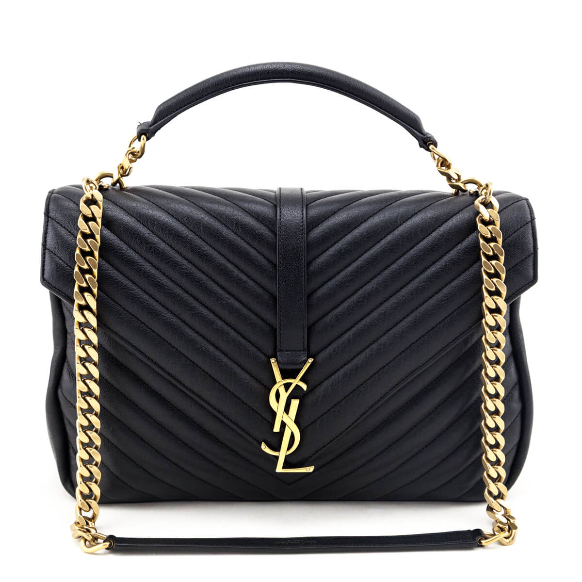 Saint Laurent Black Chevron Matelasse Sheepskin Large College Bag - Love that Bag etc - Preowned Authentic Designer Handbags Preloved Fashions