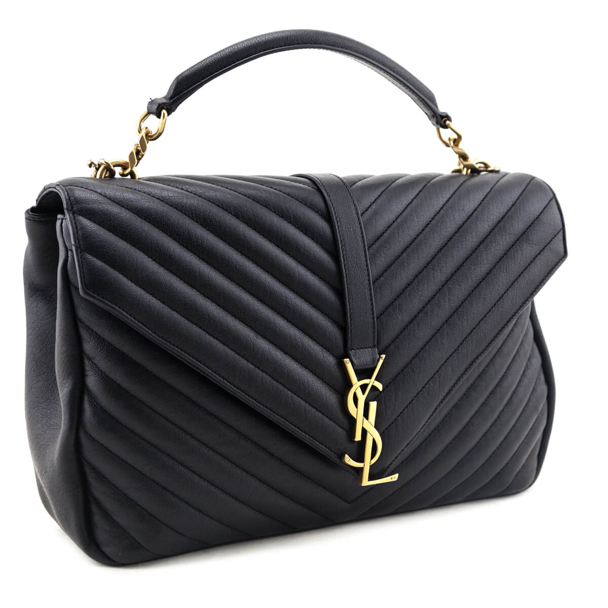 Saint Laurent Black Chevron Matelasse Sheepskin Large College Bag - Love that Bag etc - Preowned Authentic Designer Handbags Preloved Fashions