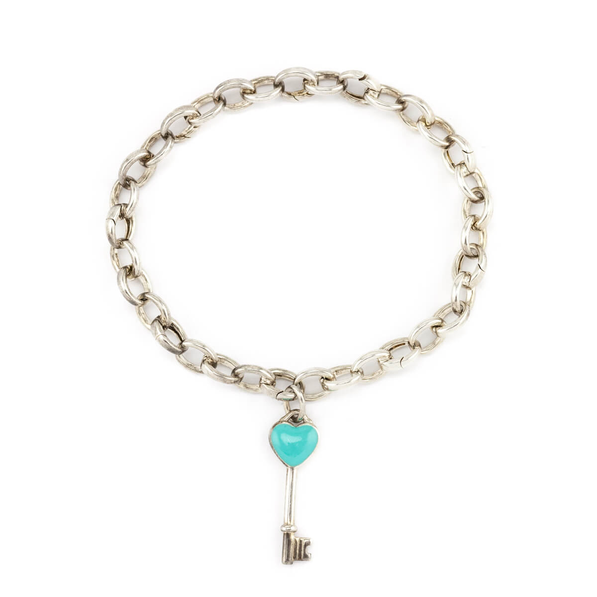 Tiffany Co. Sterling Silver Chain Blue Enamel Heart Key Bracelet Size M - Love that Bag etc - Preowned Authentic Designer Handbags Preloved Fashions