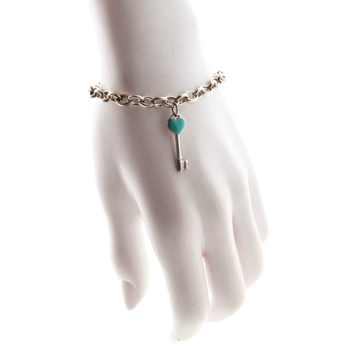 Tiffany Co. Sterling Silver Chain Blue Enamel Heart Key Bracelet Size M - Love that Bag etc - Preowned Authentic Designer Handbags Preloved Fashions