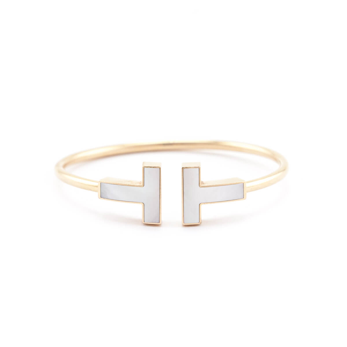 Tiffany Co. 18K Gold Mother of Pearl Wide T Wire Bracelet - Love that Bag etc - Preowned Authentic Designer Handbags Preloved Fashions