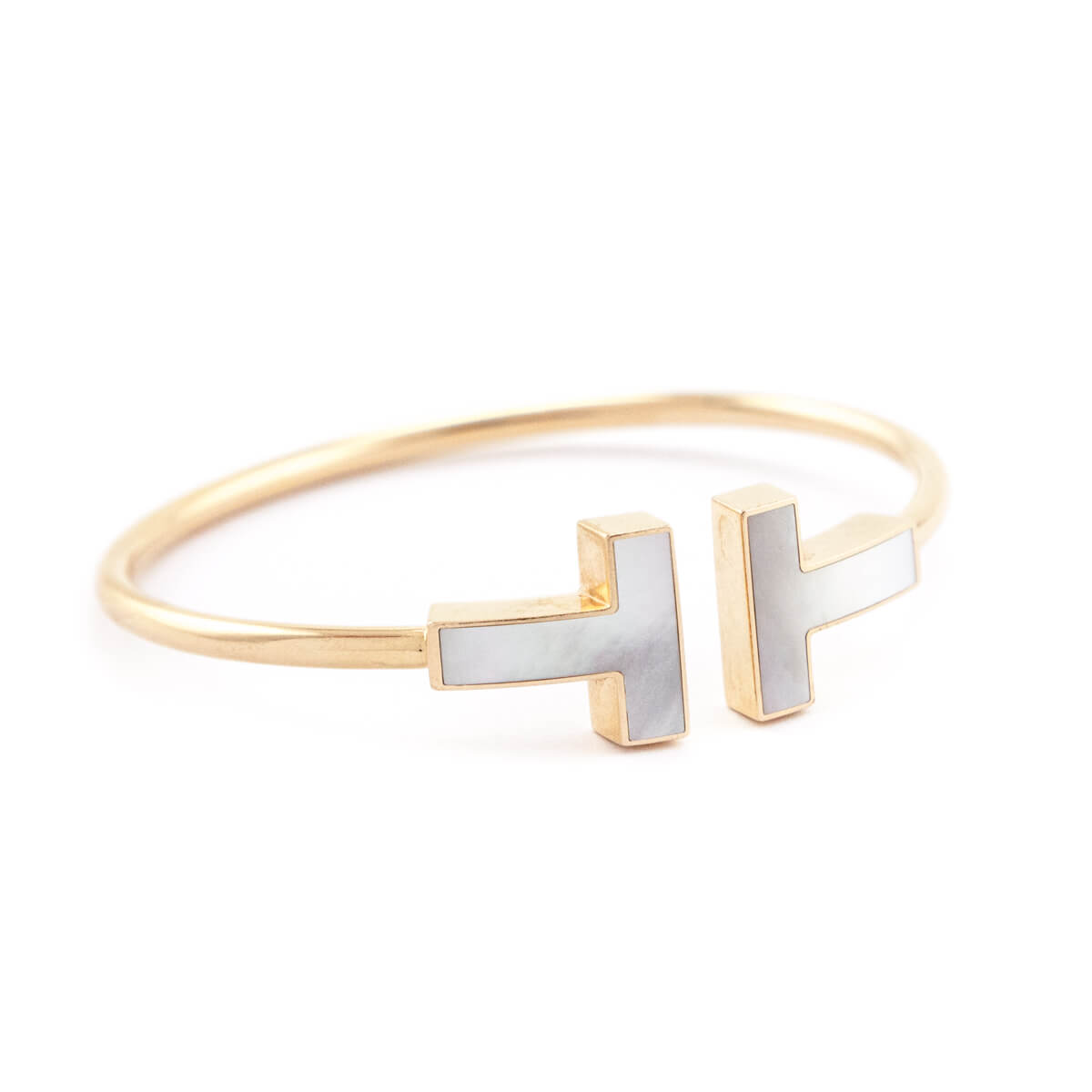 Tiffany Co. 18K Gold Mother of Pearl Wide T Wire Bracelet - Love that Bag etc - Preowned Authentic Designer Handbags Preloved Fashions