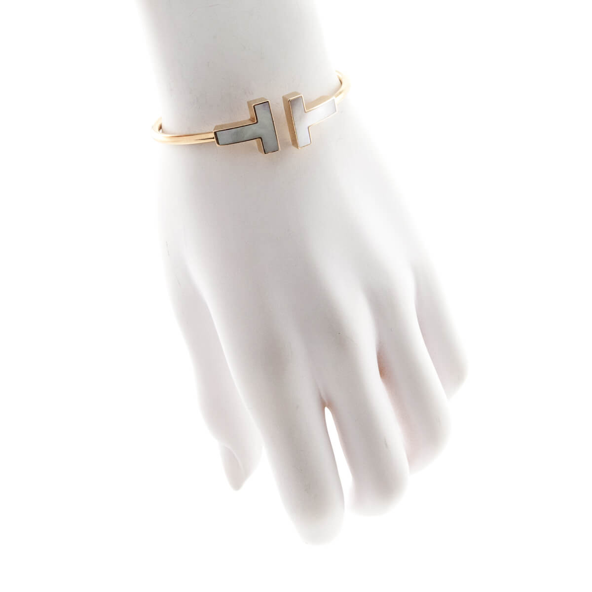 Tiffany Co. 18K Gold Mother of Pearl Wide T Wire Bracelet - Love that Bag etc - Preowned Authentic Designer Handbags Preloved Fashions