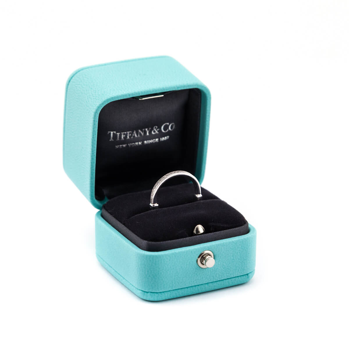 Tiffany Co. 18 K White Gold Diamond Lock Ring Size 7 - Love that Bag etc - Preowned Authentic Designer Handbags Preloved Fashions