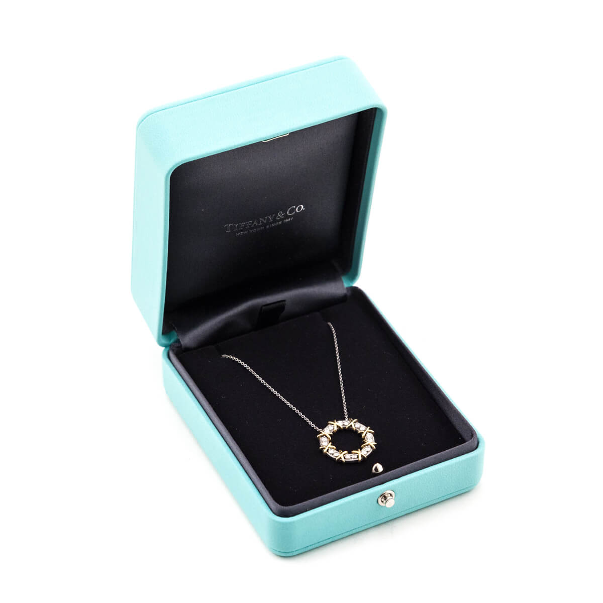 Tiffany Co. Platinum 18K Gold Diamond Schlumberger Sixteen Stone Circle Pendant Necklace - Love that Bag etc - Preowned Authentic Designer Handbags Preloved Fashions