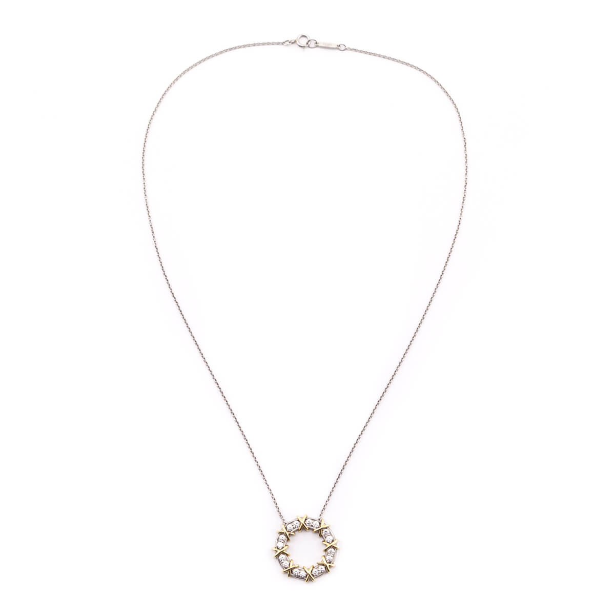 Tiffany Co. Platinum 18K Gold Diamond Schlumberger Sixteen Stone Circle Pendant Necklace - Love that Bag etc - Preowned Authentic Designer Handbags Preloved Fashions