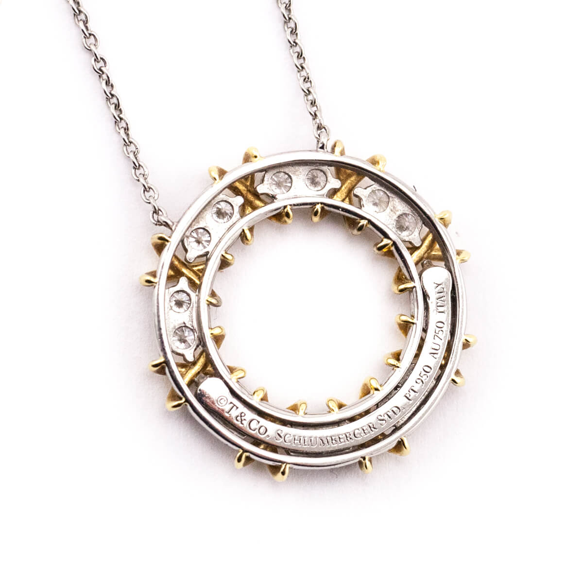Tiffany Co. Platinum 18K Gold Diamond Schlumberger Sixteen Stone Circle Pendant Necklace - Love that Bag etc - Preowned Authentic Designer Handbags Preloved Fashions