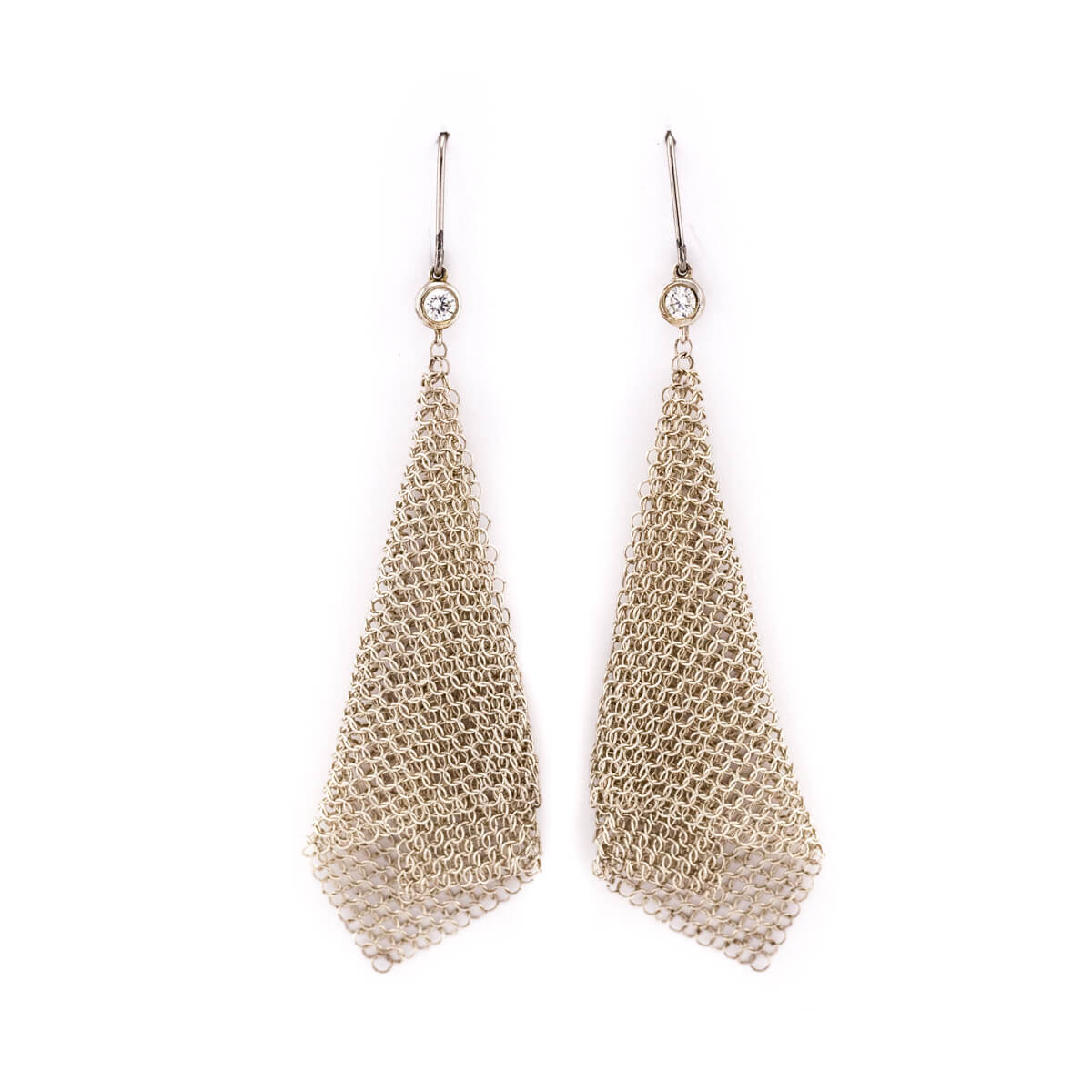 Tiffany Co. Sterling Silver Elsa Peretti Diamond Mesh Scarf Earrings - Love that Bag etc - Preowned Authentic Designer Handbags Preloved Fashions