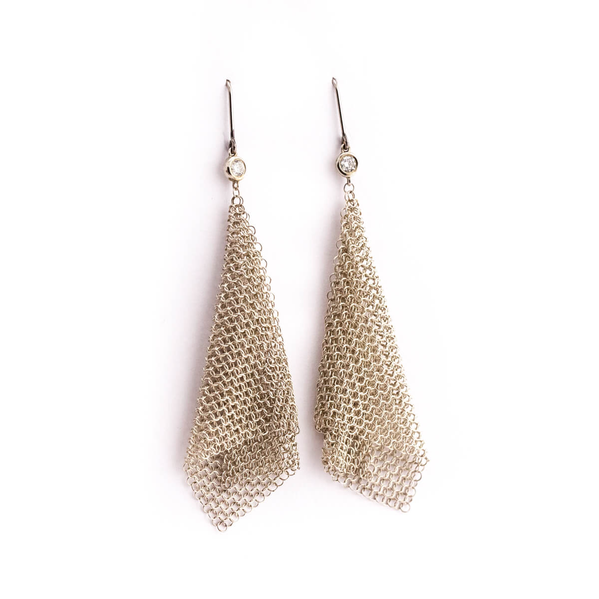 Tiffany Co. Sterling Silver Elsa Peretti Diamond Mesh Scarf Earrings - Love that Bag etc - Preowned Authentic Designer Handbags Preloved Fashions