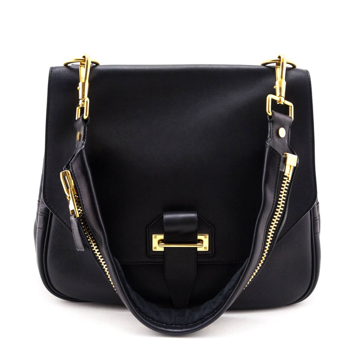 Tom Ford Black Calfskin Zipper Strap Shoulder Bag - Love that Bag etc - Preowned Authentic Designer Handbags Preloved Fashions
