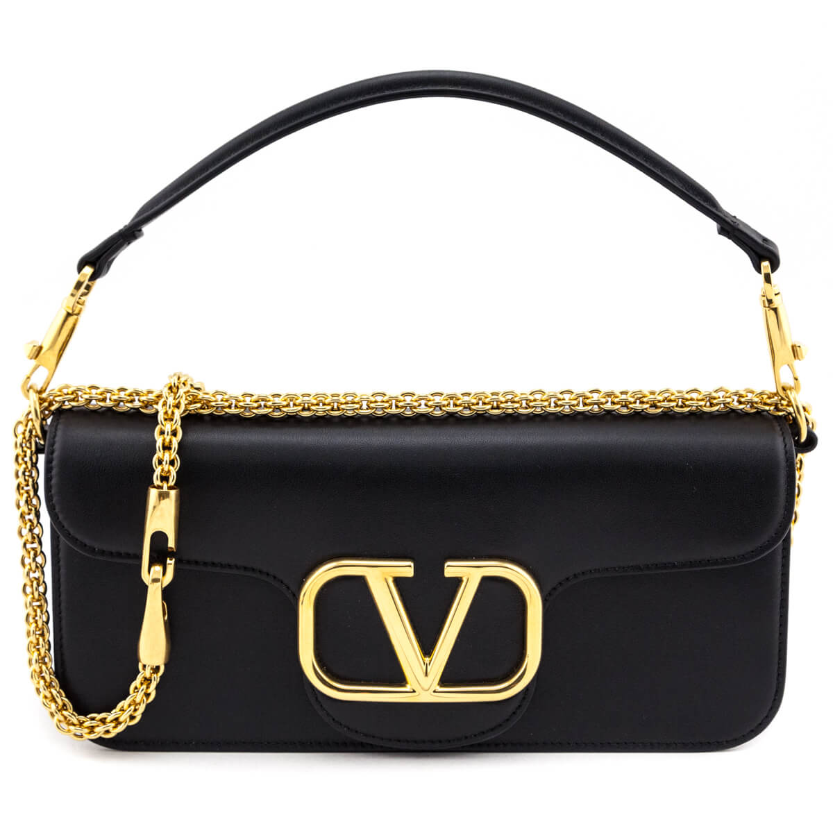 Valentino Black Calfskin Vlogo Loco Shoulder Bag - Love that Bag etc - Preowned Authentic Designer Handbags Preloved Fashions