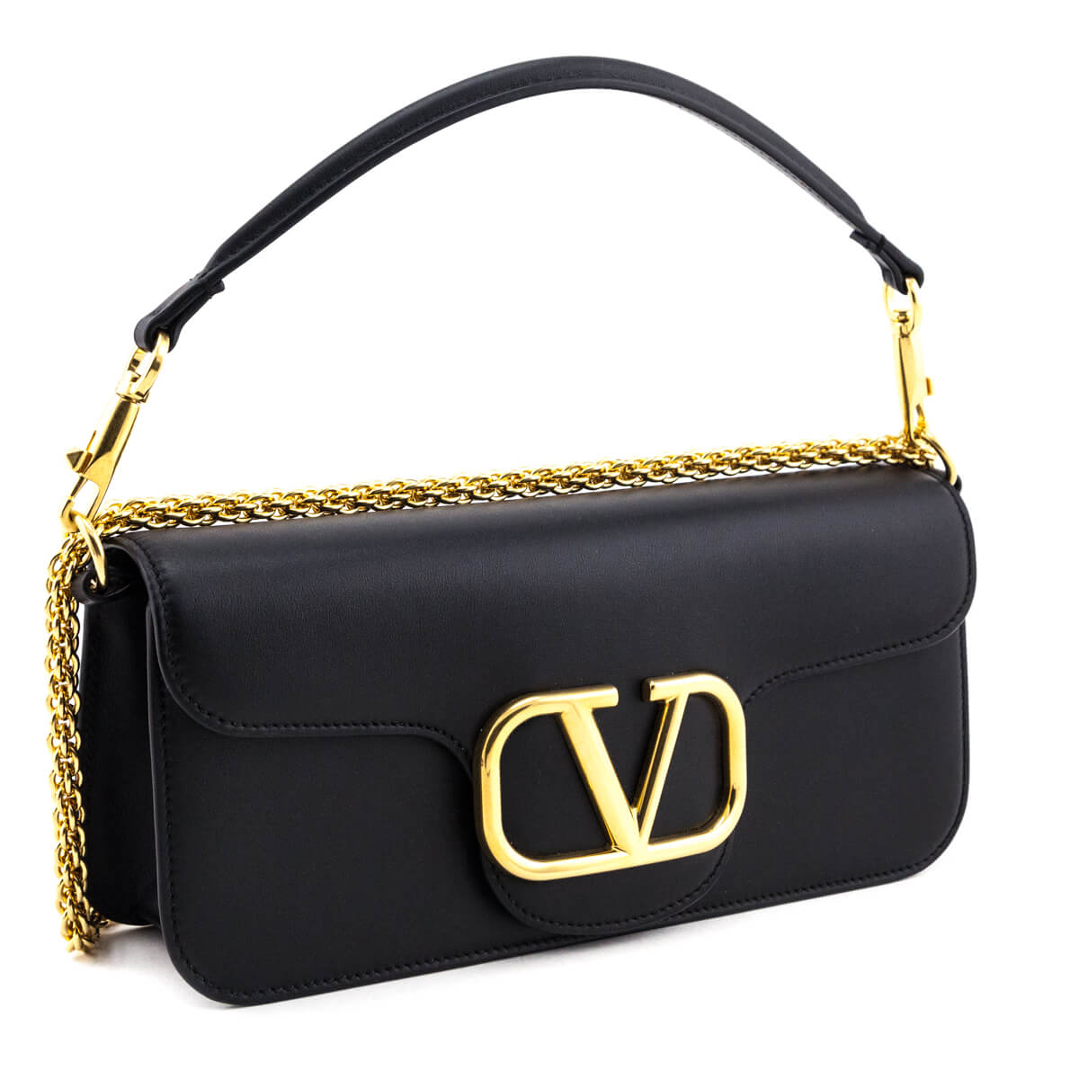 Valentino Black Calfskin Vlogo Loco Shoulder Bag - Love that Bag etc - Preowned Authentic Designer Handbags Preloved Fashions