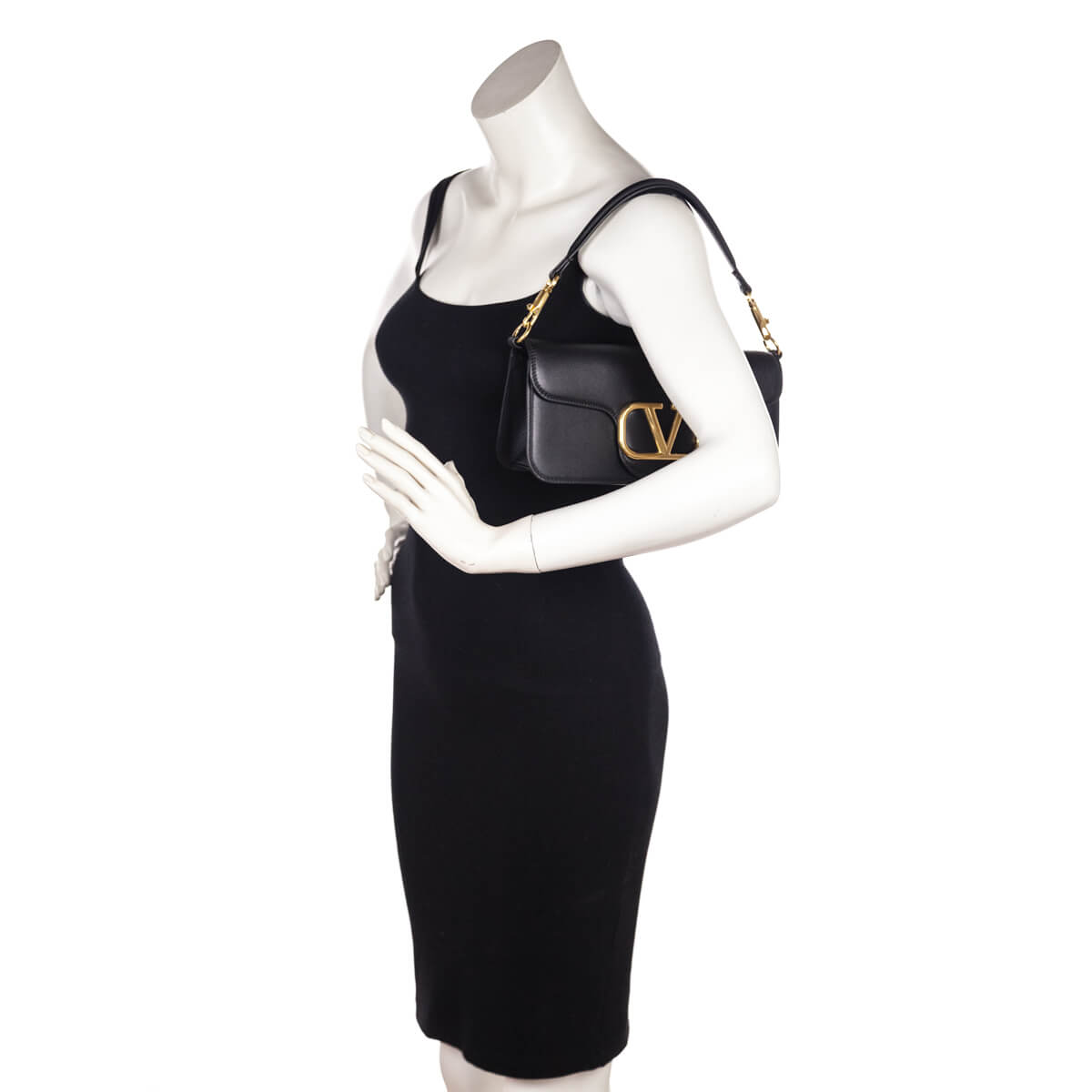 Valentino Black Calfskin Vlogo Loco Shoulder Bag - Love that Bag etc - Preowned Authentic Designer Handbags Preloved Fashions