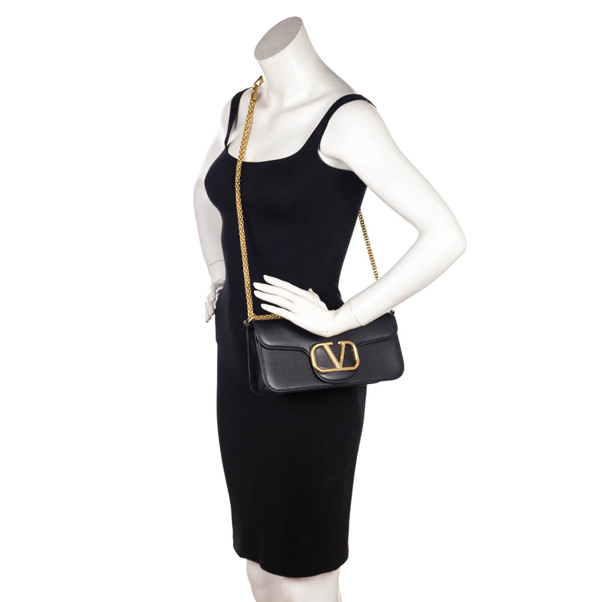 Valentino Black Calfskin Vlogo Loco Shoulder Bag - Love that Bag etc - Preowned Authentic Designer Handbags Preloved Fashions