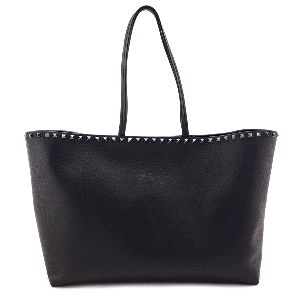 Valentino Black Grained Calfskin Rockstud Shoulder Tote - Love that Bag etc - Preowned Authentic Designer Handbags Preloved Fashions