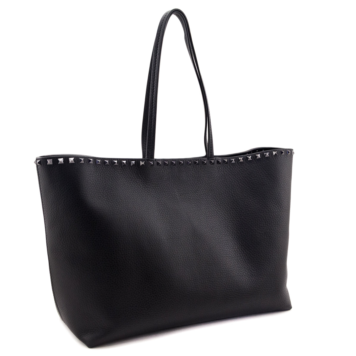 Valentino Black Grained Calfskin Rockstud Shoulder Tote - Love that Bag etc - Preowned Authentic Designer Handbags Preloved Fashions