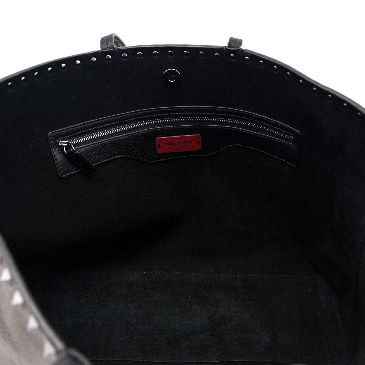 Valentino Black Grained Calfskin Rockstud Shoulder Tote - Love that Bag etc - Preowned Authentic Designer Handbags Preloved Fashions