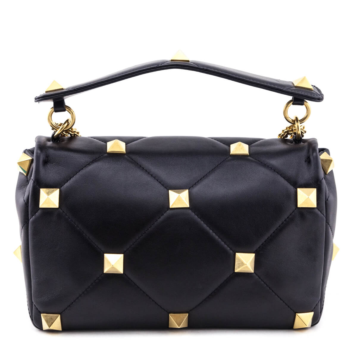 Valentino Black Nappa Large Roman Stud Shoulder Bag - Love that Bag etc - Preowned Authentic Designer Handbags Preloved Fashions
