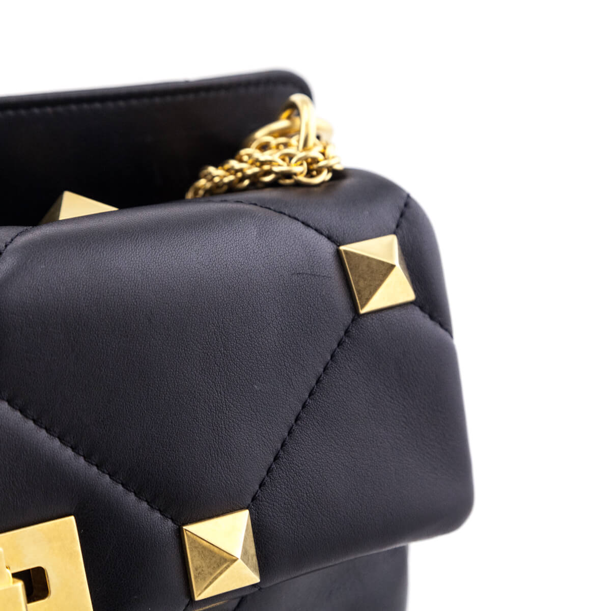 Valentino Black Nappa Large Roman Stud Shoulder Bag - Love that Bag etc - Preowned Authentic Designer Handbags Preloved Fashions