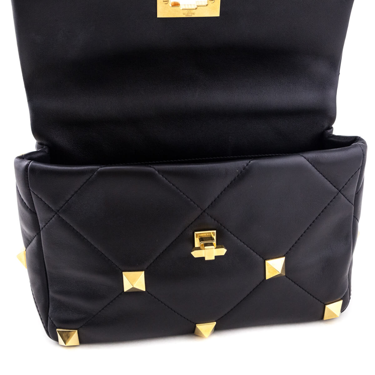 Valentino Black Nappa Large Roman Stud Shoulder Bag - Love that Bag etc - Preowned Authentic Designer Handbags Preloved Fashions
