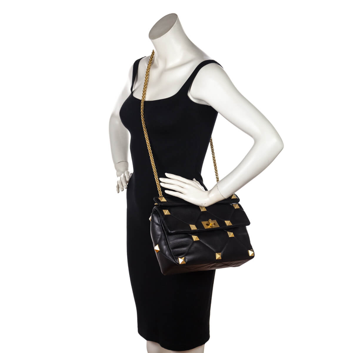 Valentino Black Nappa Large Roman Stud Shoulder Bag - Love that Bag etc - Preowned Authentic Designer Handbags Preloved Fashions
