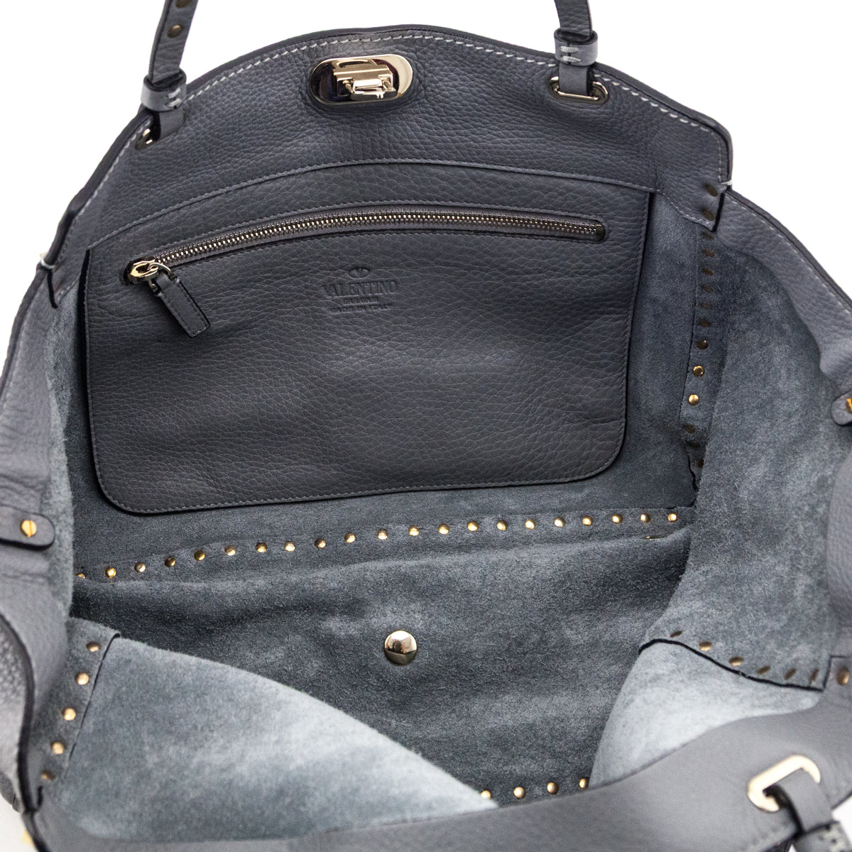Valentino Gray Pebbled Calfskin Medium Rockstud Tote - Love that Bag etc - Preowned Authentic Designer Handbags Preloved Fashions