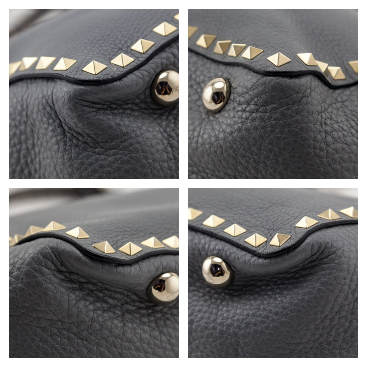Valentino Gray Pebbled Calfskin Medium Rockstud Tote - Love that Bag etc - Preowned Authentic Designer Handbags Preloved Fashions
