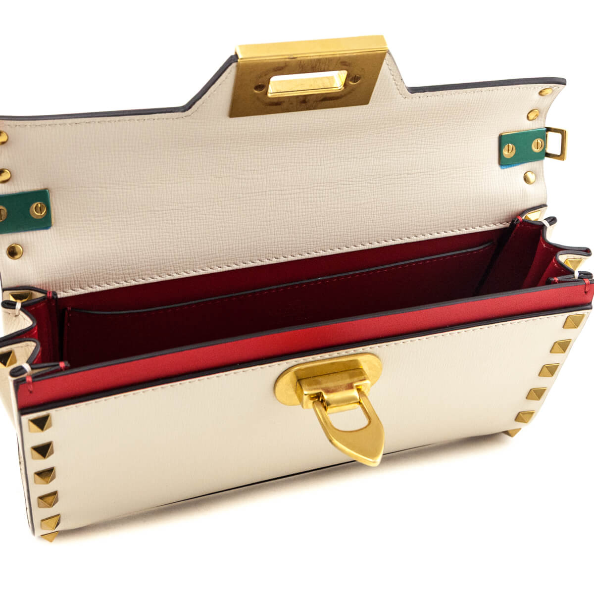 Valentino Ivory Grainy Calfskin Rockstud Alcove Clutch With Chain - Love that Bag etc - Preowned Authentic Designer Handbags Preloved Fashions