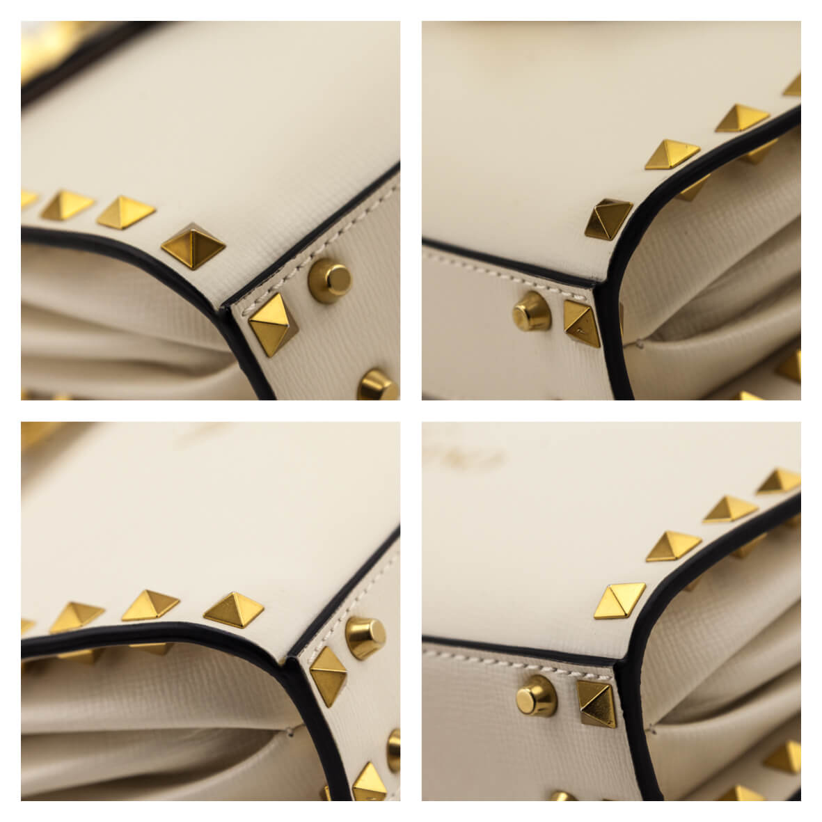 Valentino Ivory Grainy Calfskin Rockstud Alcove Clutch With Chain - Love that Bag etc - Preowned Authentic Designer Handbags Preloved Fashions