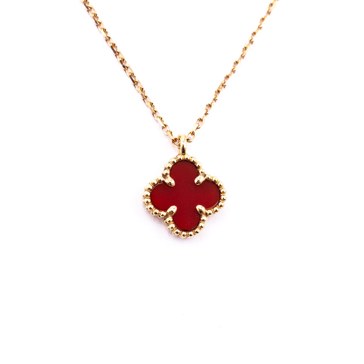 Van Cleef Arpels 18K Gold Carnelian Sweet Alhambra Pendant Necklace - Love that Bag etc - Preowned Authentic Designer Handbags Preloved Fashions